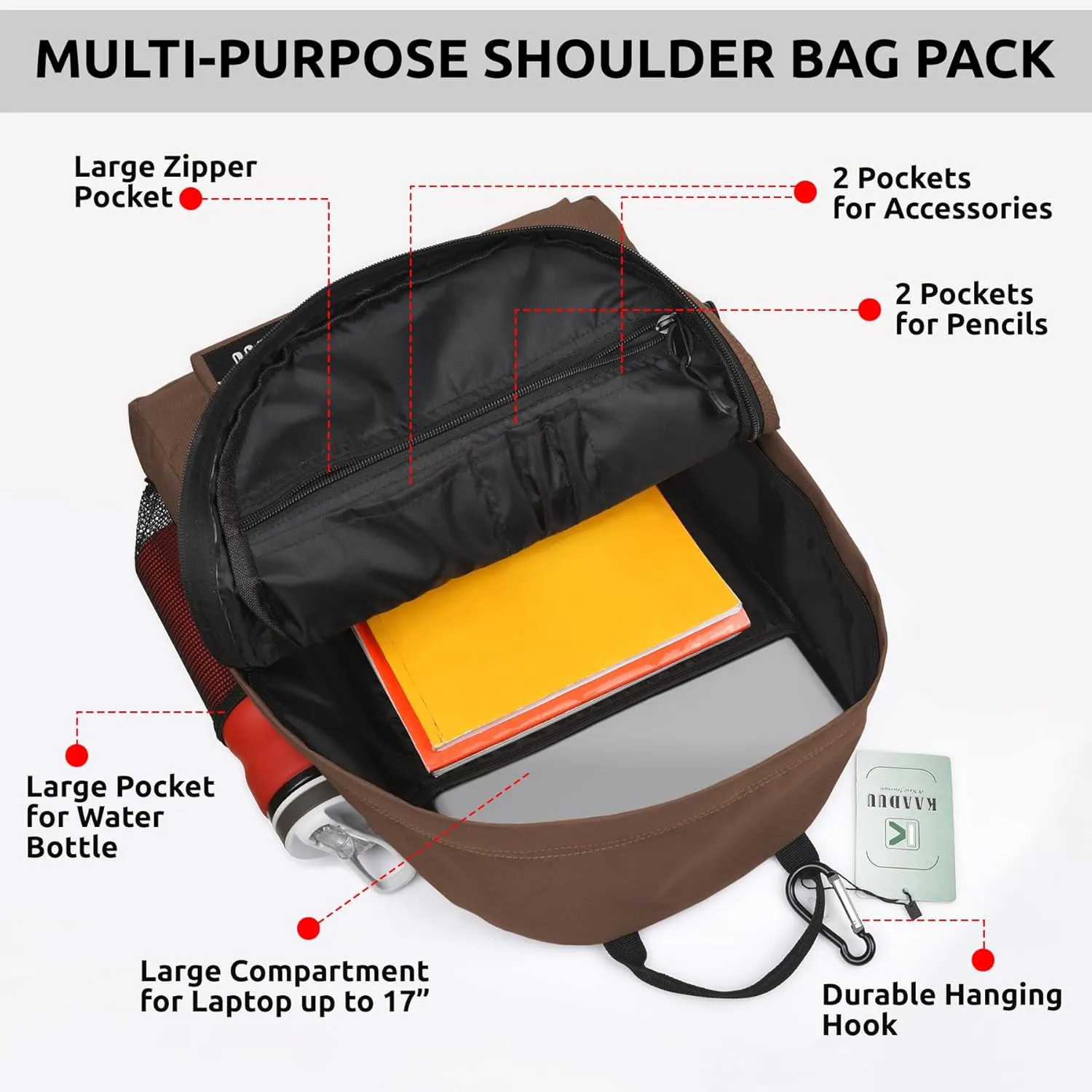 TRAVEL BACKPACK LIGHTWEIGHT CASUAL DAYPACK GYM BACKPACK LAPTOP BACKPACK SPORT BACKPACK RUCKSACK CAMPING BACKPACK 16.5 (Brown)