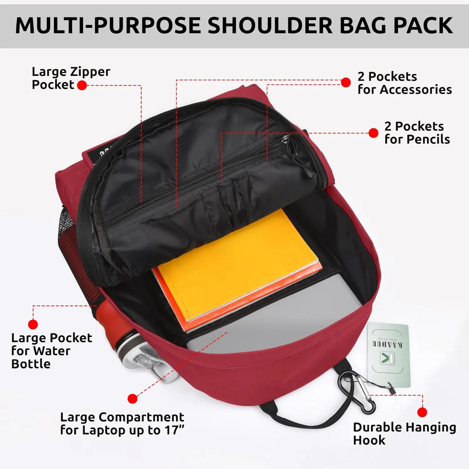TRAVEL BACKPACK LIGHTWEIGHT CASUAL DAYPACK GYM BACKPACK LAPTOP BACKPACK SPORT BACKPACK RUCKSACK CAMPING BACKPACK 16.5 (Burgundy)