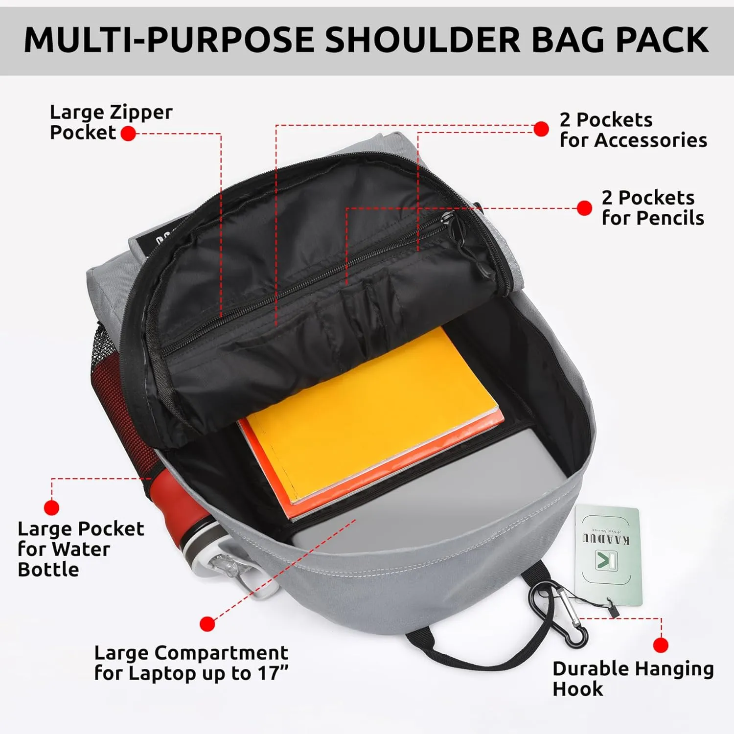 TRAVEL BACKPACK LIGHTWEIGHT CASUAL DAYPACK GYM BACKPACK LAPTOP BACKPACK SPORT BACKPACK RUCKSACK CAMPING BACKPACK 16.5 (Grey)
