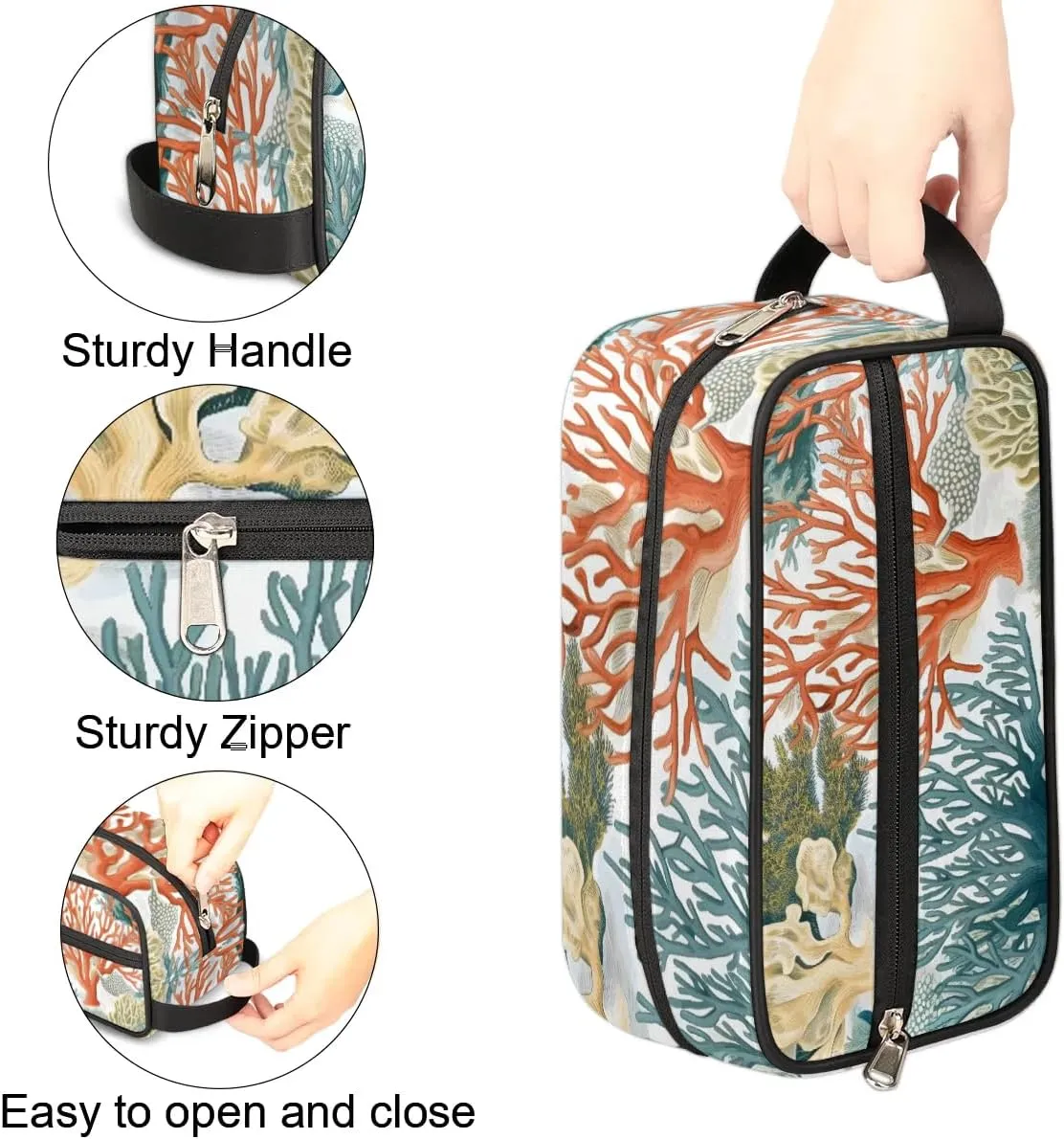 Travel Toiletry Bag for Women Men Coastal Coral Hanging Cosmetic Bag Waterproof Makeup Bag for Shaving Makeup Toothbrush & Travel Essentials