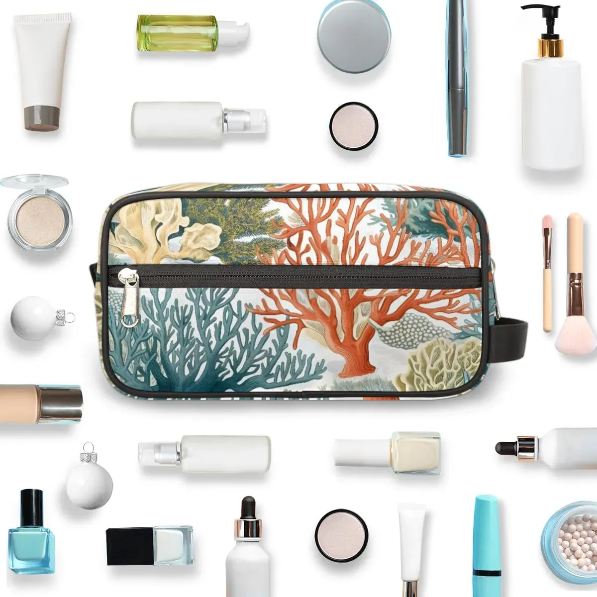 Travel Toiletry Bag for Women Men Coastal Coral Hanging Cosmetic Bag Waterproof Makeup Bag for Shaving Makeup Toothbrush & Travel Essentials