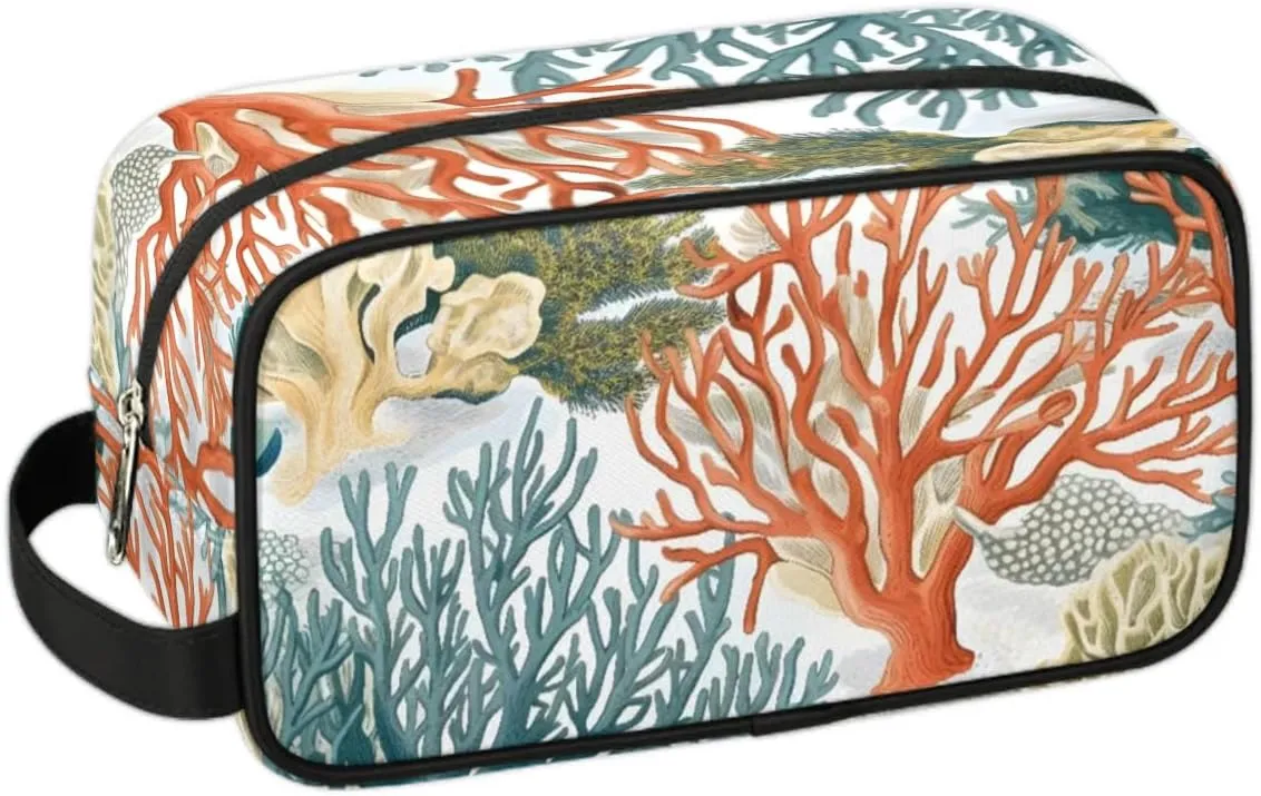 Travel Toiletry Bag for Women Men Coastal Coral Hanging Cosmetic Bag Waterproof Makeup Bag for Shaving Makeup Toothbrush & Travel Essentials