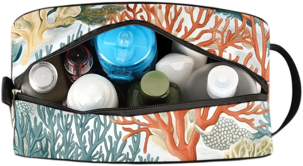 Travel Toiletry Bag for Women Men Coastal Coral Hanging Cosmetic Bag Waterproof Makeup Bag for Shaving Makeup Toothbrush & Travel Essentials