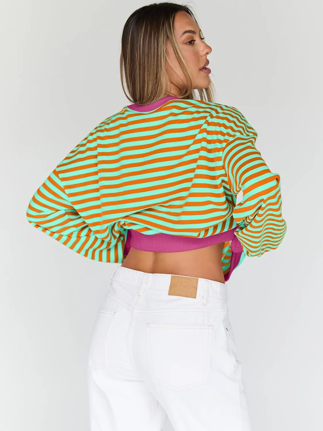 Trendy Queen Oversized Sweatshirt for Women 2025 Summer Crewneck Striped Long Sleeve Shirts Hoodies Cute Top Y2K Outfits