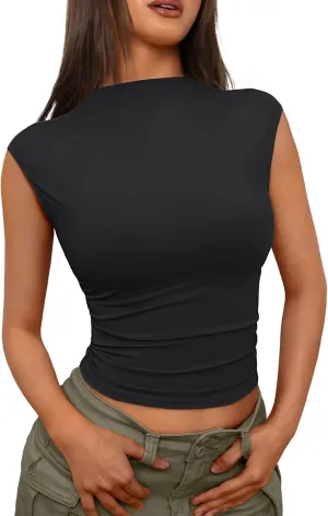 Trendy Queen Women's Going Out Basic Tank Tops Mock Neck Spring Clothes Sleeveless Cute Shirts Summer Y2K Sexy Outfits 2025