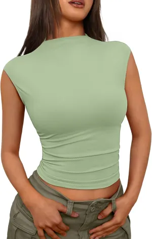 Trendy Queen Women's Going Out Basic Tank Tops Mock Neck Spring Clothes Sleeveless Cute Shirts Summer Y2K Sexy Outfits 2025