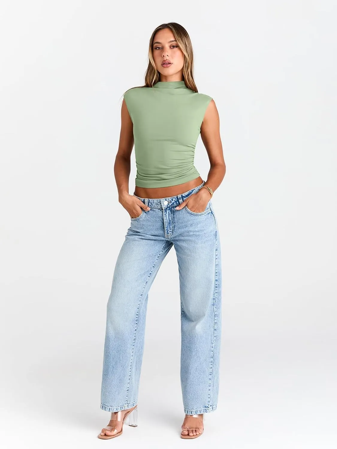 Trendy Queen Women's Going Out Basic Tank Tops Mock Neck Spring Clothes Sleeveless Cute Shirts Summer Y2K Sexy Outfits 2025