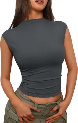 Trendy Queen Women's Going Out Basic Tank Tops Mock Neck Spring Clothes Sleeveless Cute Shirts Summer Y2K Sexy Outfits 2025