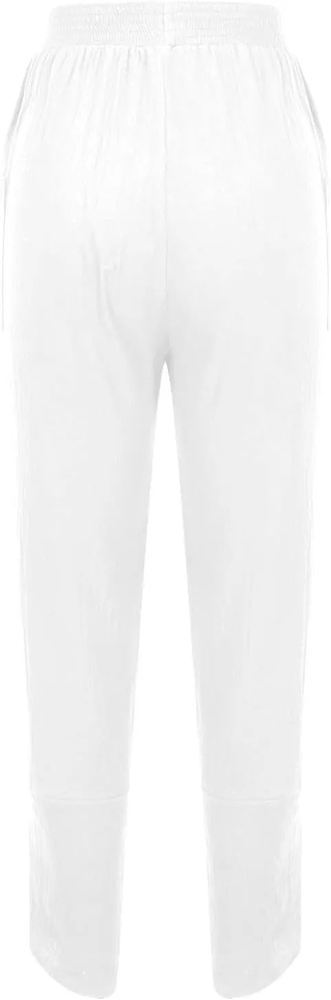 tuduoms Women's Linen Tapered Pants Comfy Casual Cropped Elastic Waist Beach Trousers Summer Lightweight Baggy Harem Pants