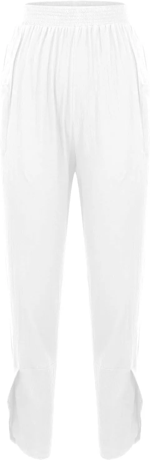 tuduoms Women's Linen Tapered Pants Comfy Casual Cropped Elastic Waist Beach Trousers Summer Lightweight Baggy Harem Pants