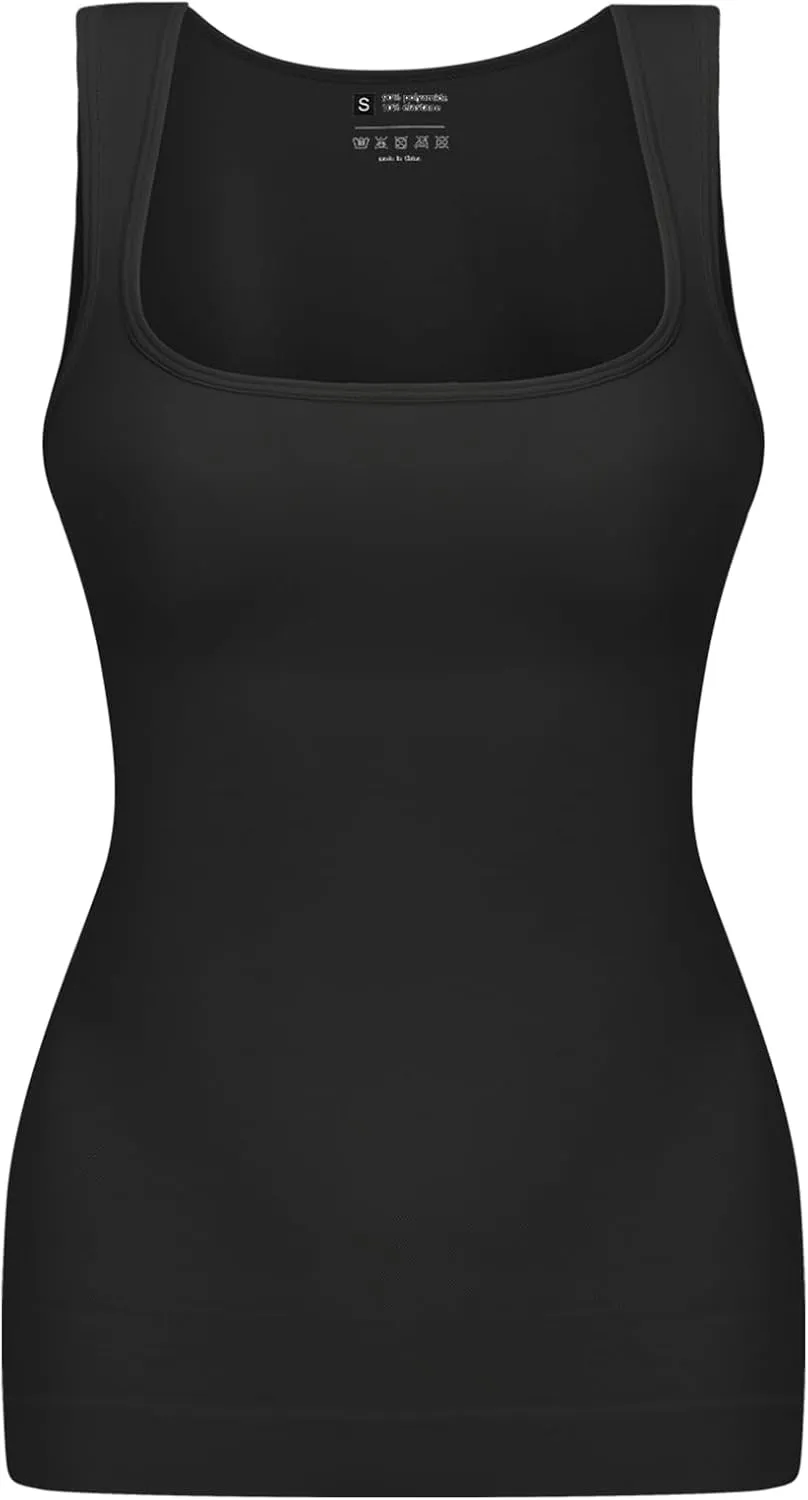 Tummy Control Shapewear Compression Tank Tops for Women Seamless Square Neck Body Shaper Camisole