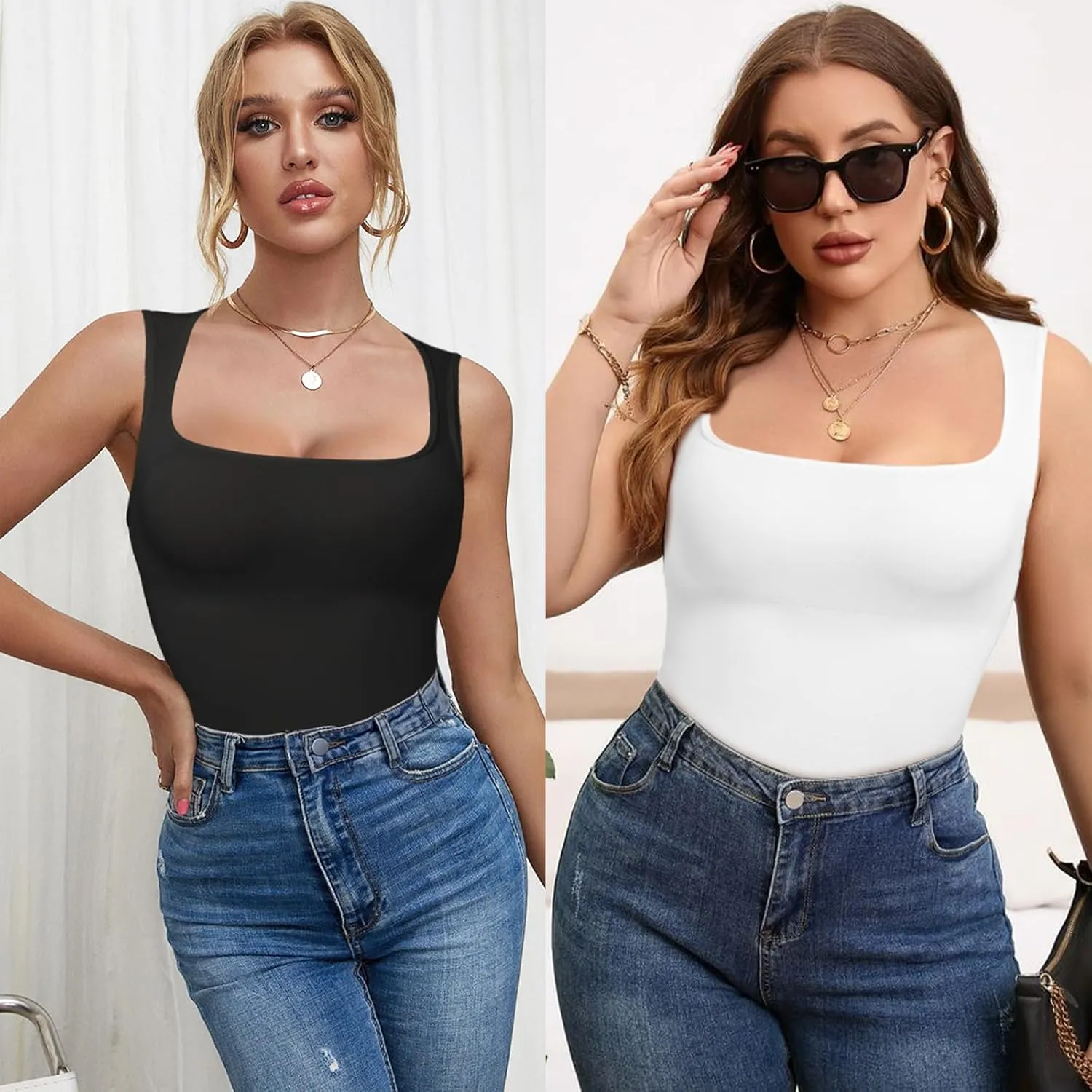 Tummy Control Shapewear Compression Tank Tops for Women Seamless Square Neck Body Shaper Camisole