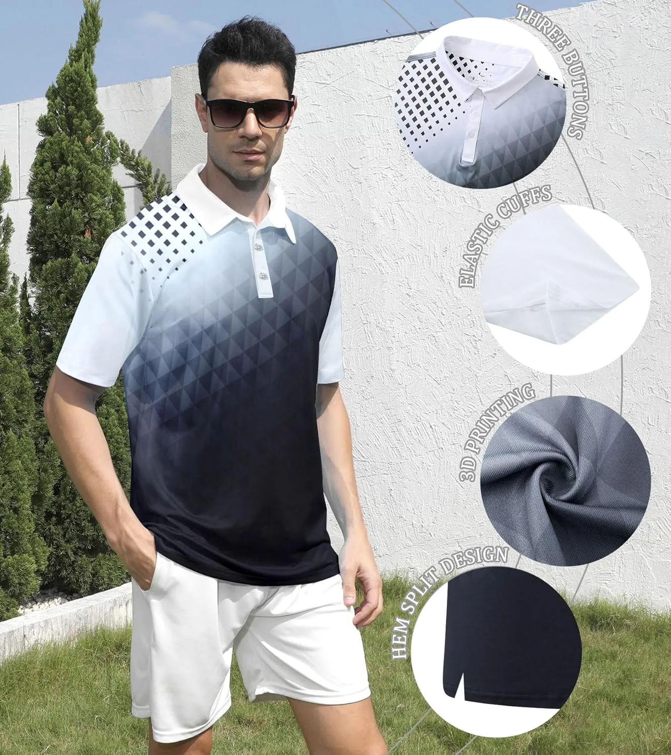 uideazone Mens Golf Shirt Dry Fit Athletic Polo Shirts Moisture Wicking Performance 3D Print Short Sleeve