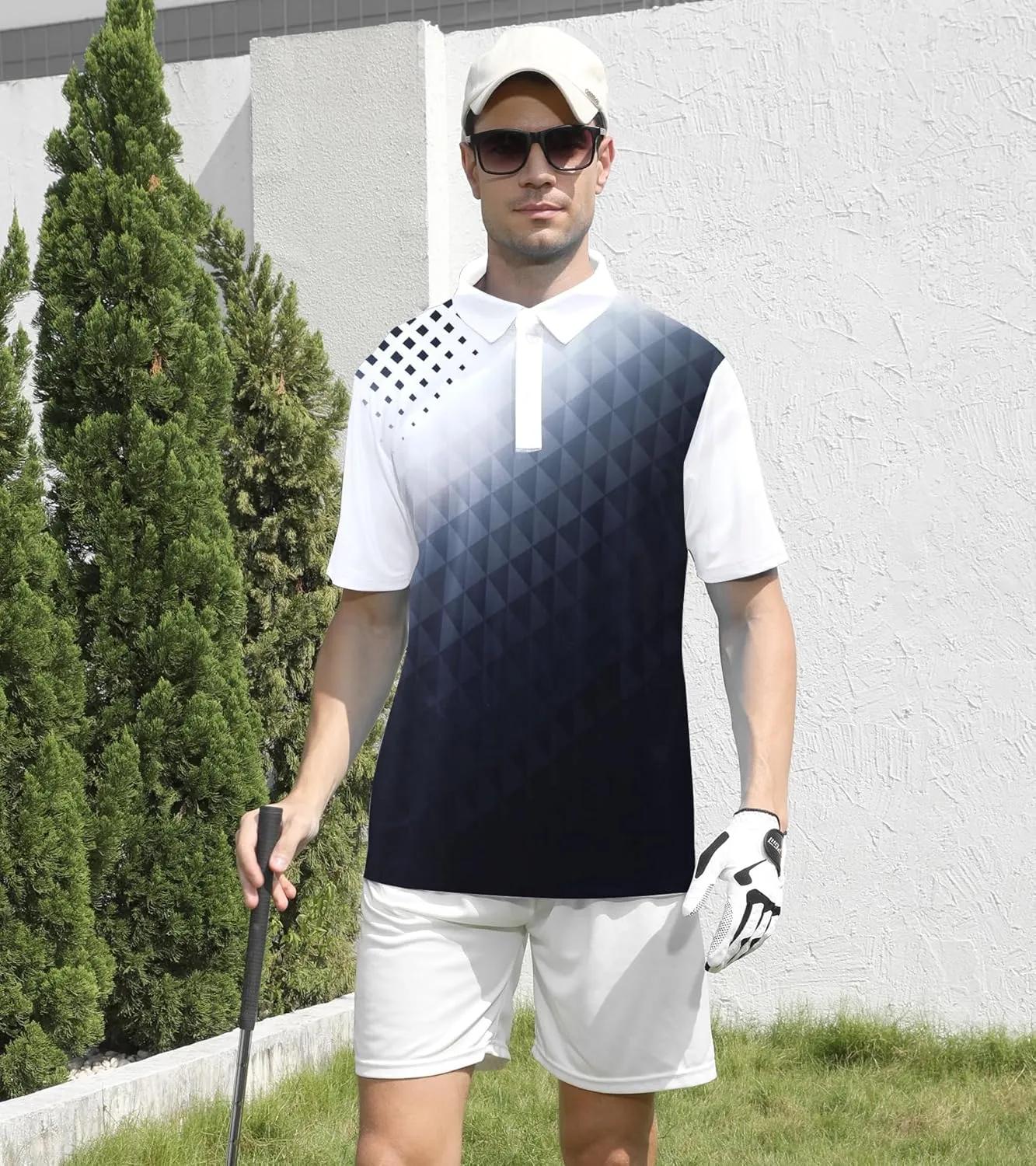 uideazone Mens Golf Shirt Dry Fit Athletic Polo Shirts Moisture Wicking Performance 3D Print Short Sleeve