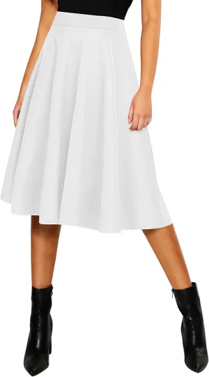 Urban CoCo Women's Basic Elastic Waist A-line Solid Flared Midi Skirt