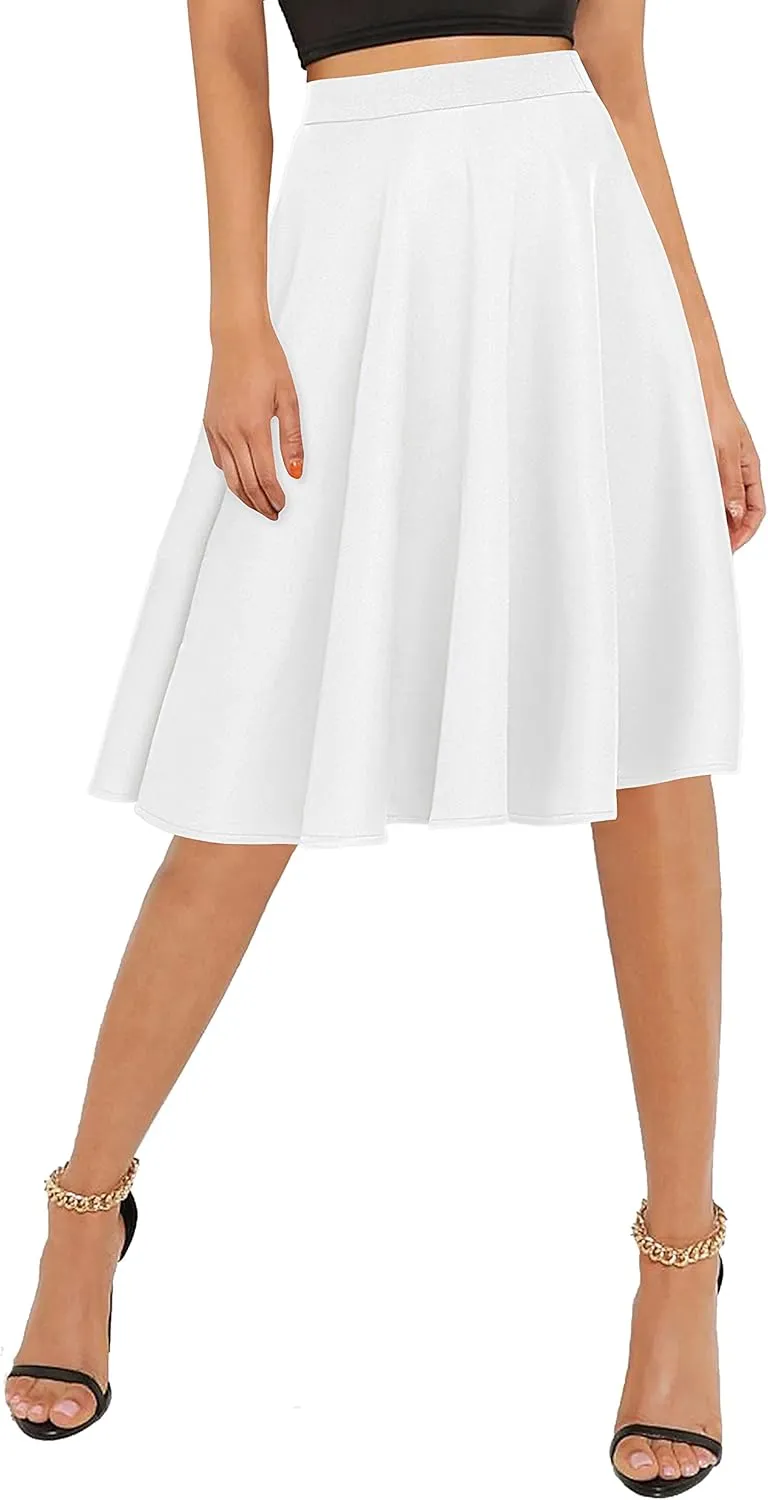 Urban CoCo Women's Basic Elastic Waist A-line Solid Flared Midi Skirt