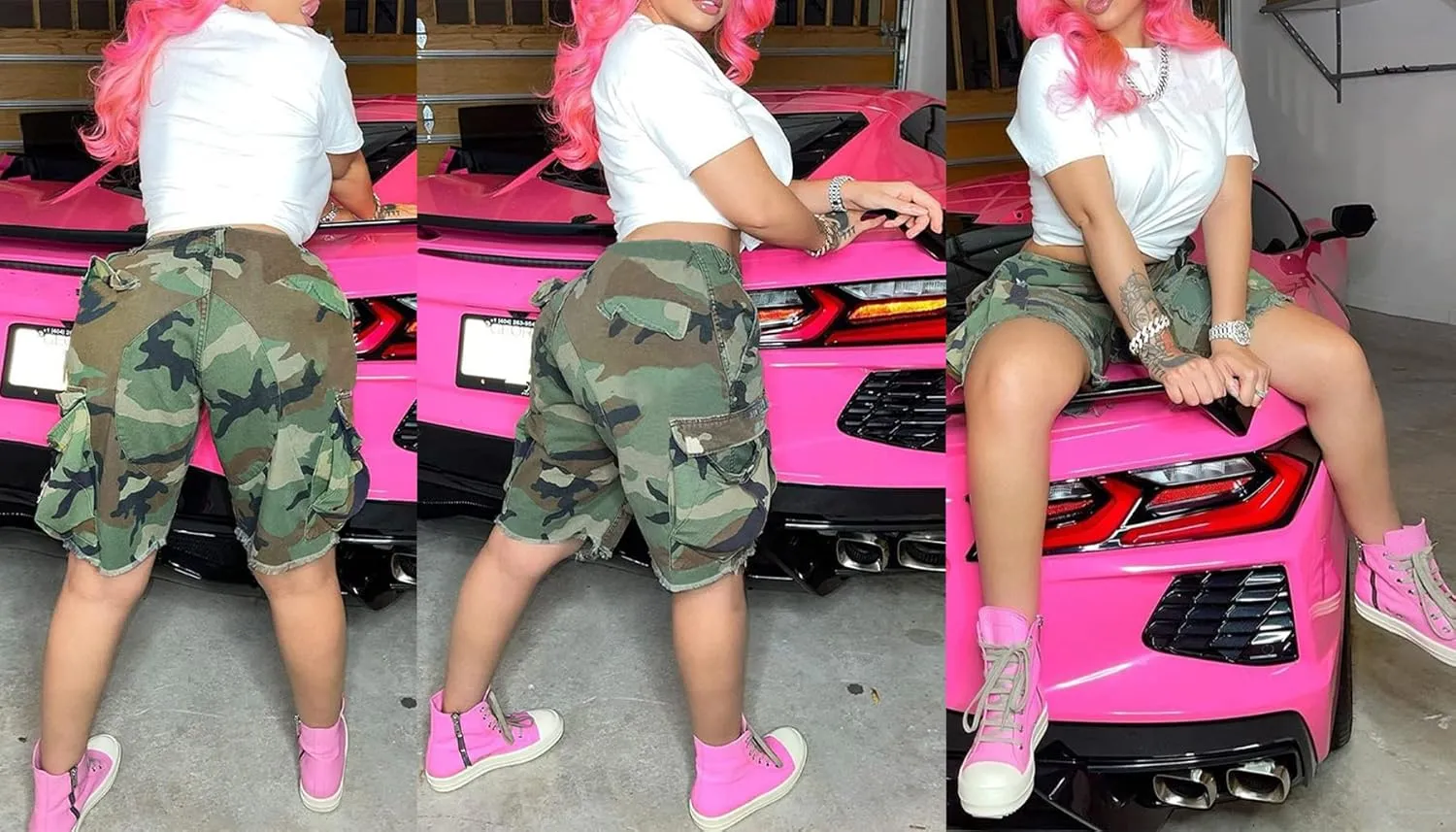 Vakkest Women's Camo Cargo Shorts Casual Trendy High Waisted Summer Joggers Camouflage Print Short Pants with Pockets