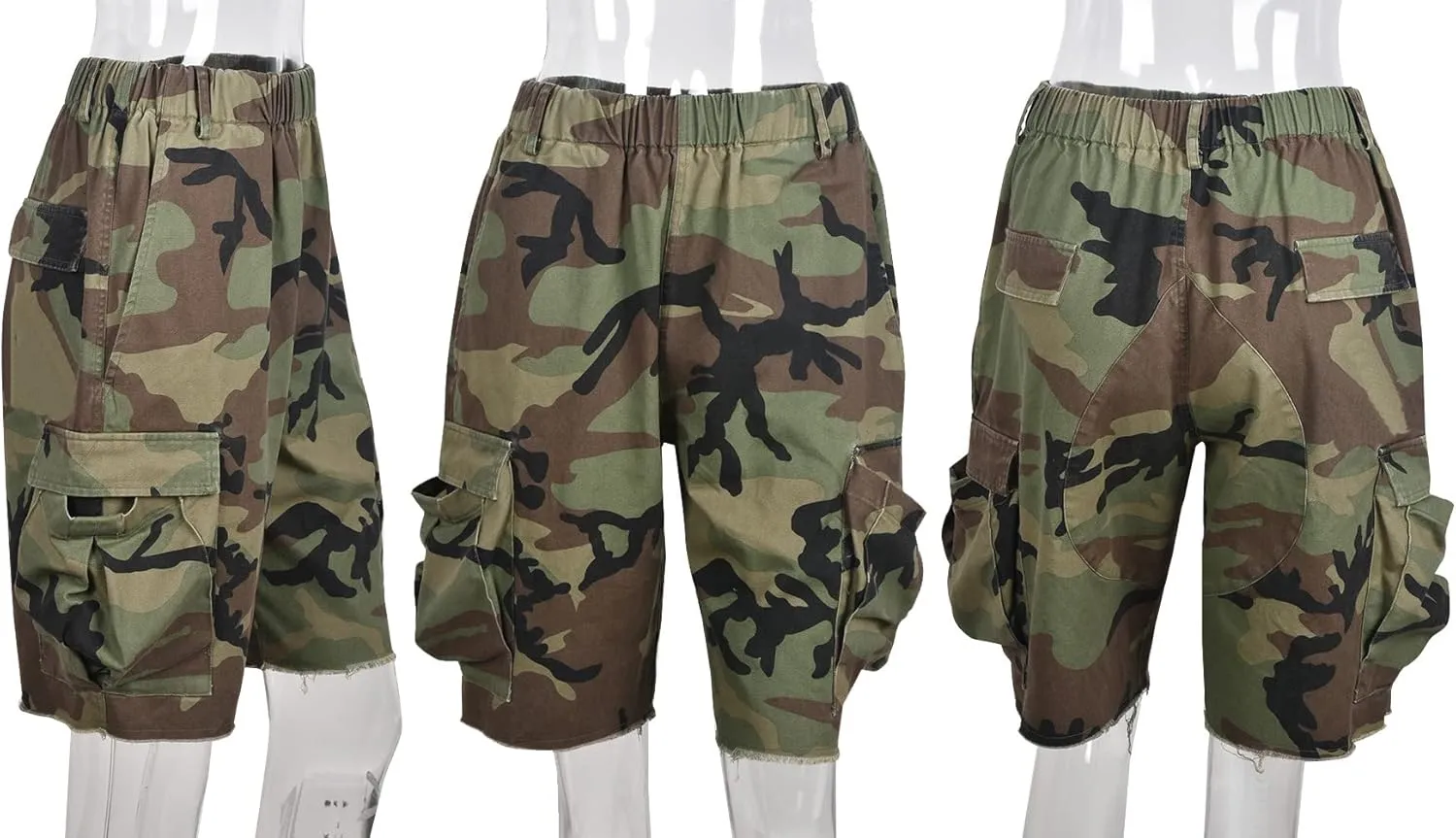 Vakkest Women's Camo Cargo Shorts Casual Trendy High Waisted Summer Joggers Camouflage Print Short Pants with Pockets