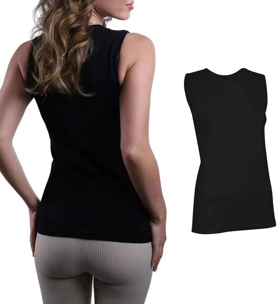 Valair Tank Top for Women, Sleeveless T-Shirt - Crew Neck 100% Cotton Athletic Undershirt, High Neck, Full Shoulder Design
