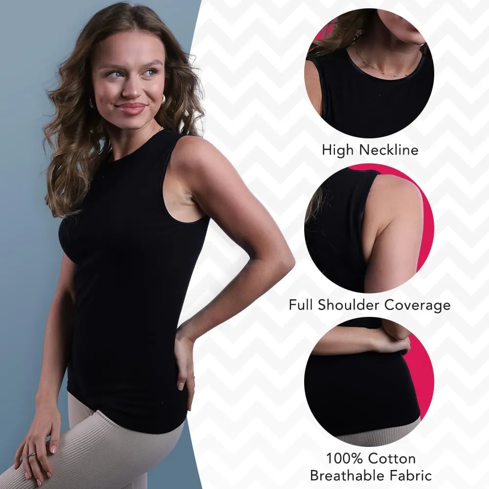 Valair Tank Top for Women, Sleeveless T-Shirt - Crew Neck 100% Cotton Athletic Undershirt, High Neck, Full Shoulder Design