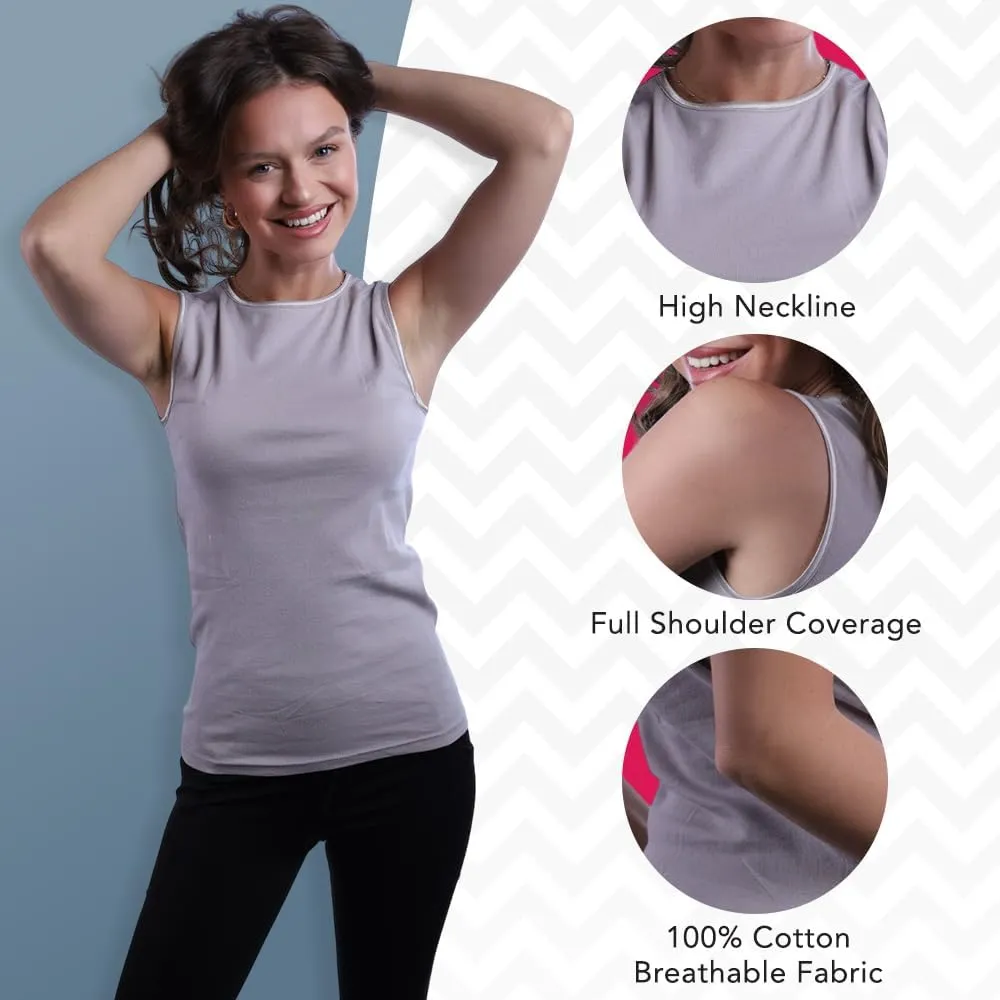 Valair Tank Top for Women, Sleeveless T-Shirt - Crew Neck 100% Cotton Athletic Undershirt, High Neck, Full Shoulder Design