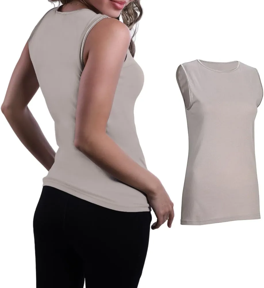 Valair Tank Top for Women, Sleeveless T-Shirt - Crew Neck 100% Cotton Athletic Undershirt, High Neck, Full Shoulder Design