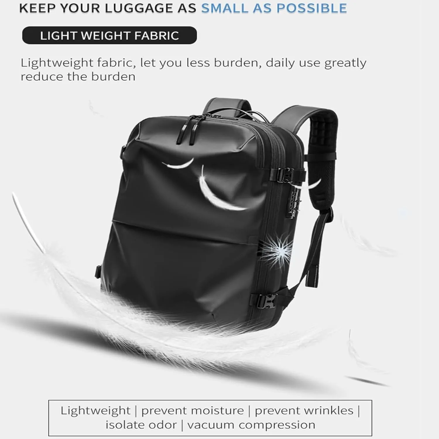 Velouette Mochila De Viaje, Veloussette Prestige Space Bag Vacuum Backpack Travel Anti Theft Lock Expandable Large Capacity (Dark grey, Large)