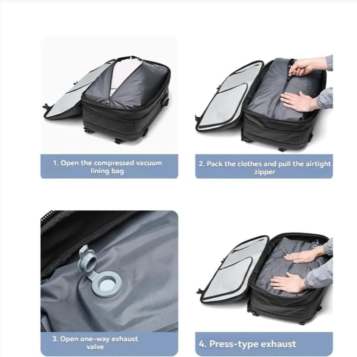 Velouette Mochila De Viaje, Veloussette Prestige Space Bag Vacuum Backpack Travel Anti Theft Lock Expandable Large Capacity (Gray, Large)