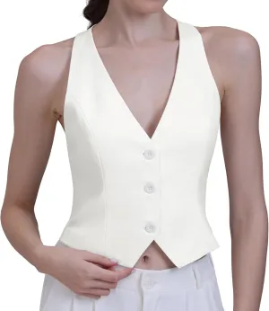 Vest for Women Fashion Crop Vest Tops Womens Waistcoats Racerback V Neck Button Up Slim Fitted Suit Vests