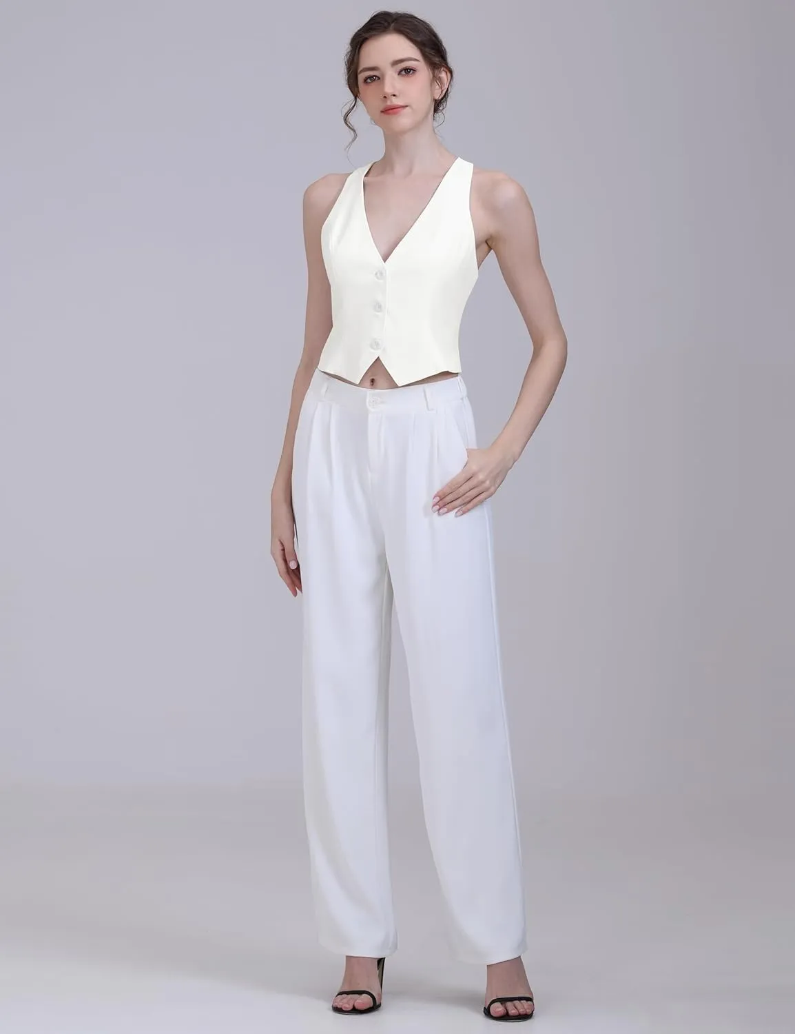 Vest for Women Fashion Crop Vest Tops Womens Waistcoats Racerback V Neck Button Up Slim Fitted Suit Vests