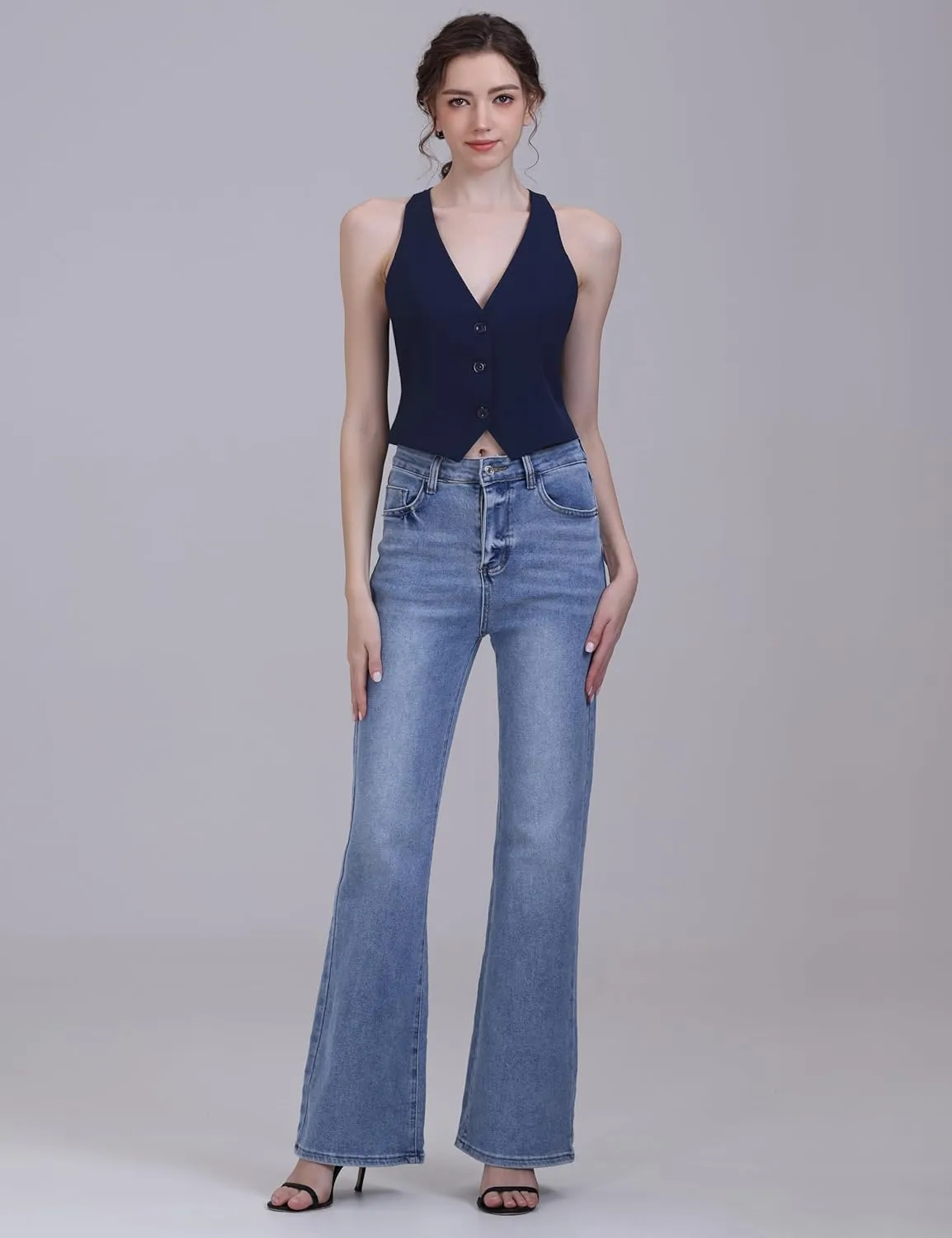 Vest for Women Fashion Crop Vest Tops Womens Waistcoats Racerback V Neck Button Up Slim Fitted Suit Vests