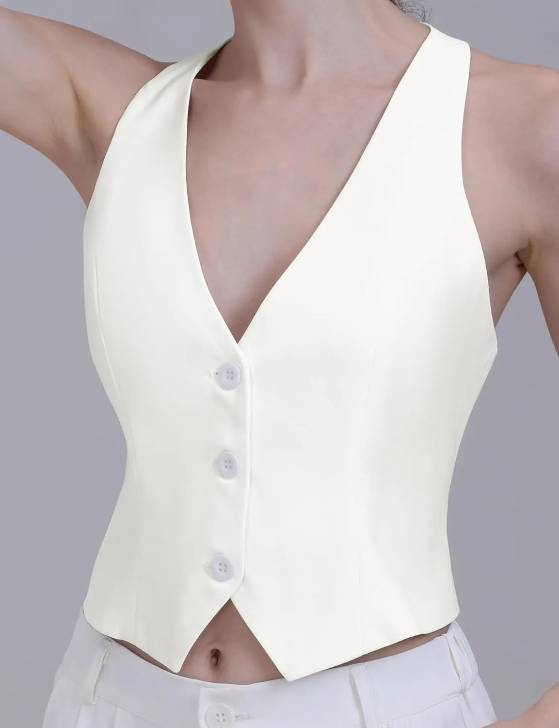 Vest for Women Fashion Crop Vest Tops Womens Waistcoats Racerback V Neck Button Up Slim Fitted Suit Vests