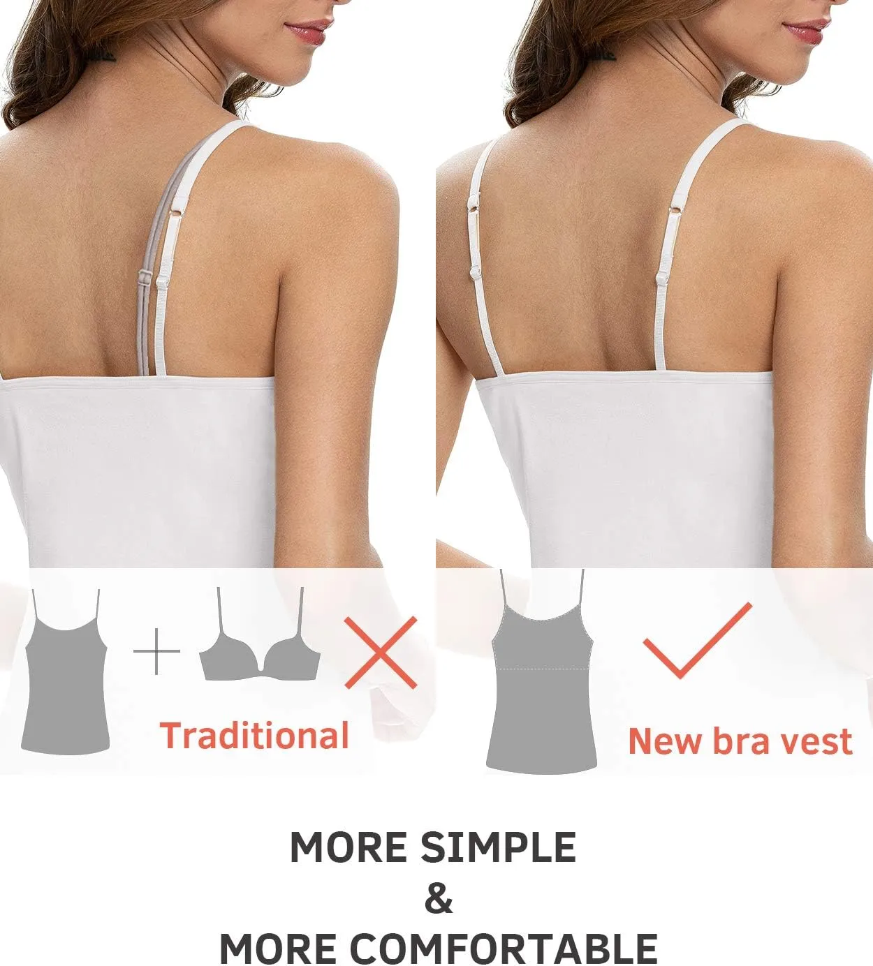 Vislivin Womens Cotton Camisole Adjustable Strap Tank Tops with Shelf Bra Stretch Undershirts