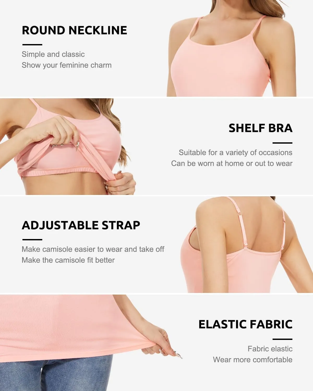 Vislivin Womens Cotton Camisole Adjustable Strap Tank Tops with Shelf Bra Stretch Undershirts