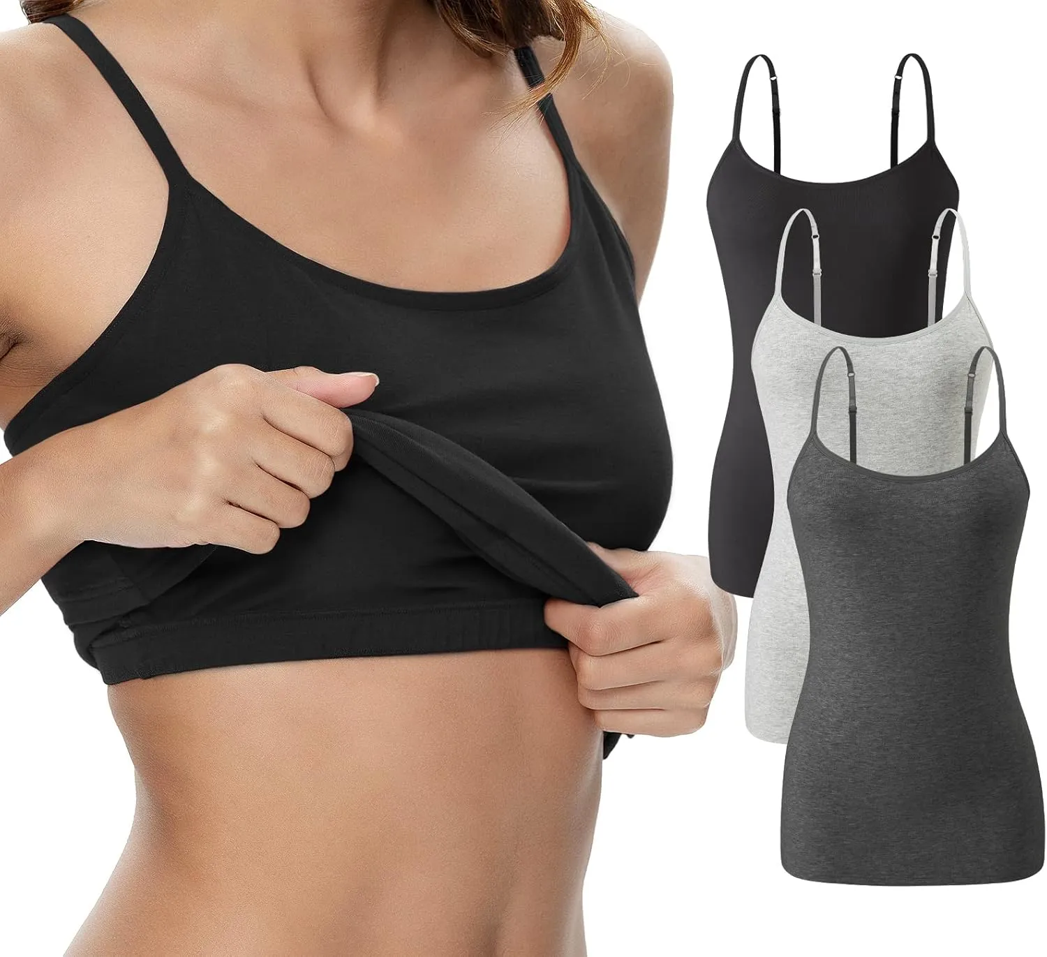 Vislivin Womens Cotton Camisole Adjustable Strap Tank Tops with Shelf Bra Stretch Undershirts