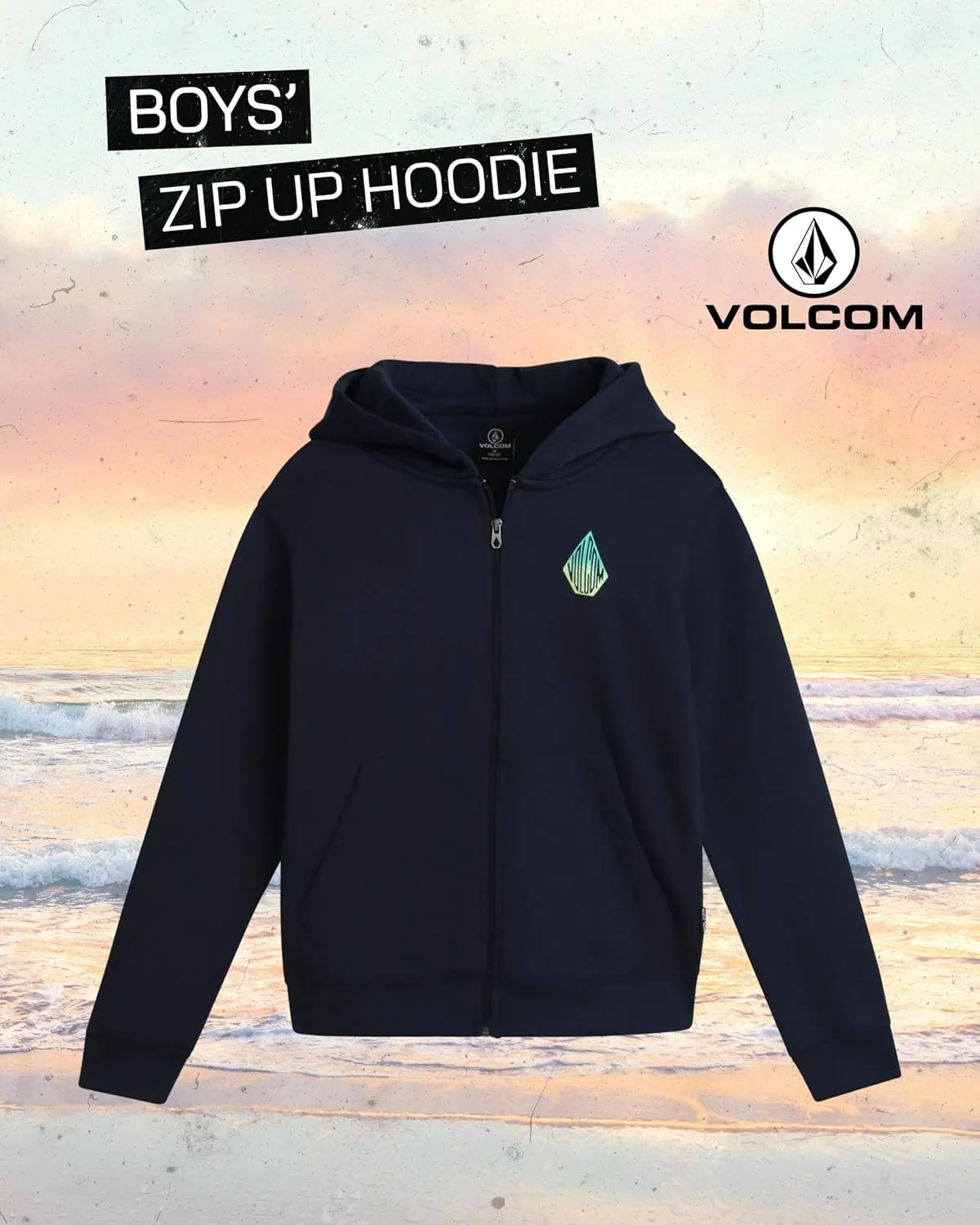 Volcom Boys' Hoodie - Fleece Full Zip Up Hoodie Sweatshirt with Back Graphic - Stylish Hooded Sweatshirt for Boys (8-16)