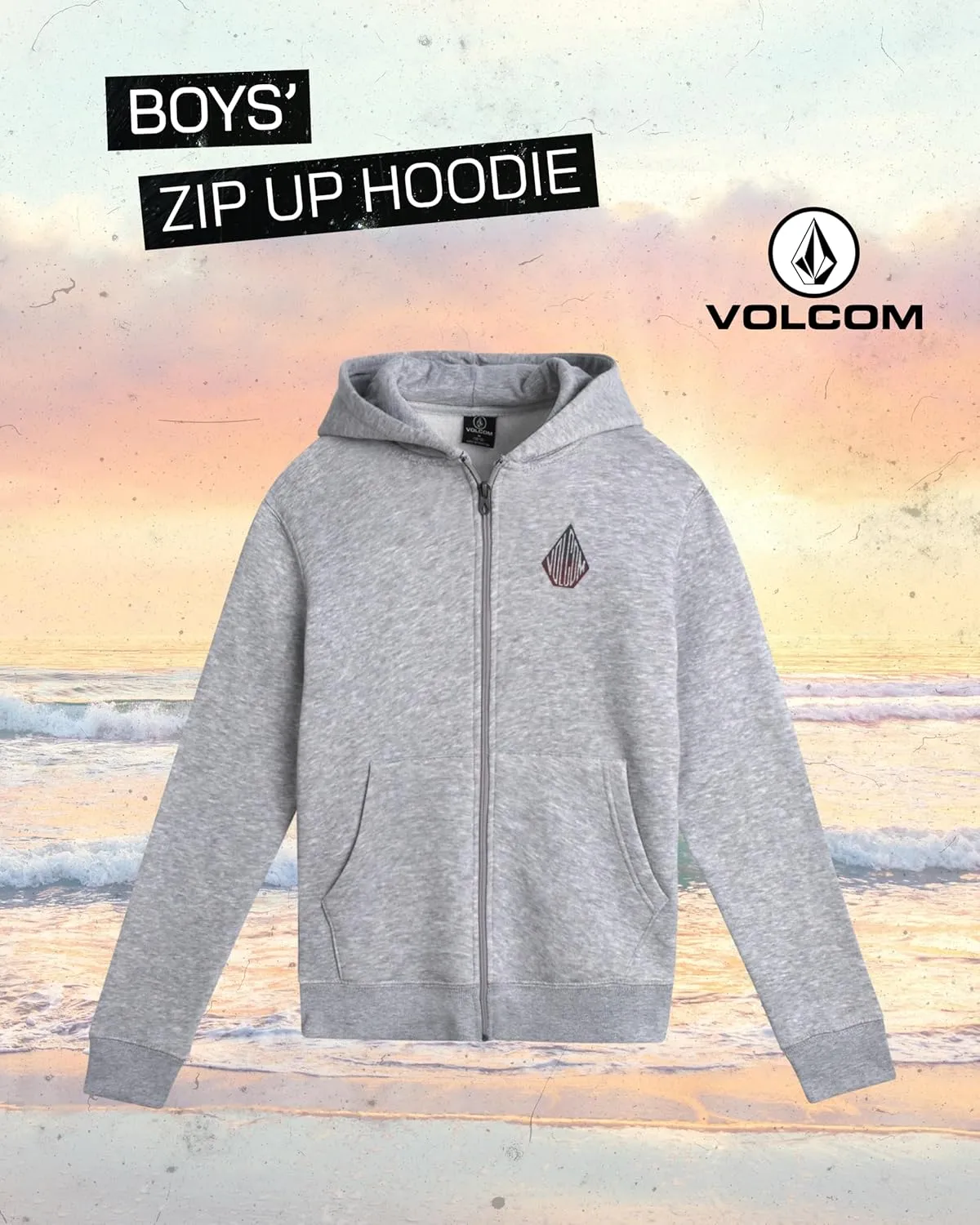 Volcom Boys' Hoodie - Fleece Full Zip Up Hoodie Sweatshirt with Back Graphic - Stylish Hooded Sweatshirt for Boys (8-16)
