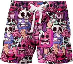 WDIRARA Men's Cartoon Skull Print Swim Trunks Drawstring Elastic Waist Beach Shorts