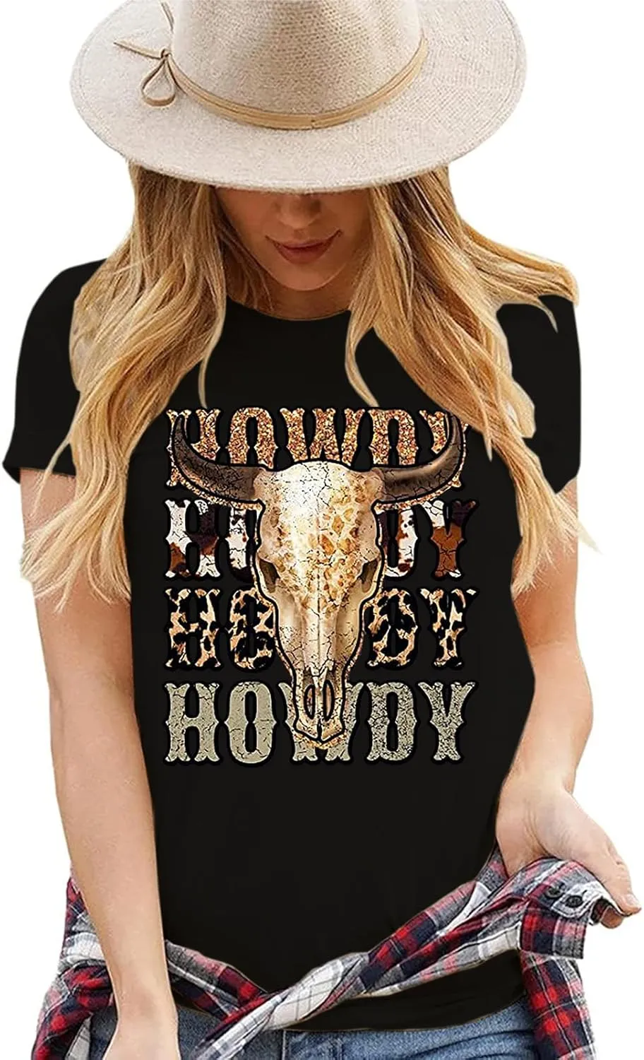 Western Cowboy Graphic Tees for Women Vintage Cow Skull Short Sleeve T Shirt Country Music Cowgirs Tops