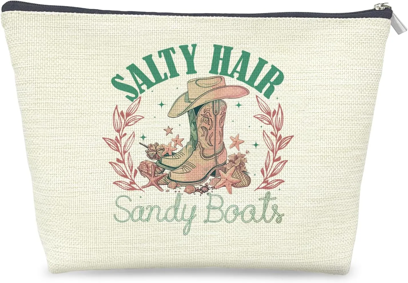 Western Makeup Bag, Beach Makeup Bag, Salty Hair Sandy Boats Vintage Coastal Cosmetic Bag for Women, Western Gifts for Women, Coastal Cowgirl Gifts, Western Stuff