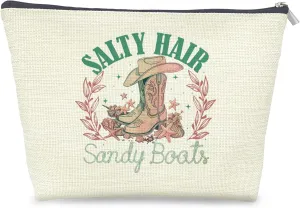 Western Makeup Bag, Beach Makeup Bag, Salty Hair Sandy Boats Vintage Coastal Cosmetic Bag for Women, Western Gifts for Women, Coastal Cowgirl Gifts, Western Stuff