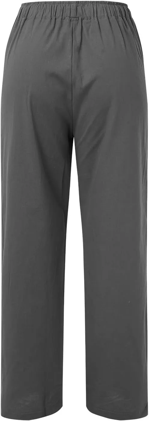 Wide Leg Linen Pants for Women Plus Size Summer Pants Flowy Drawstring Wide Leg Pants High Waisted Palazzo Pant Yoga Trousers