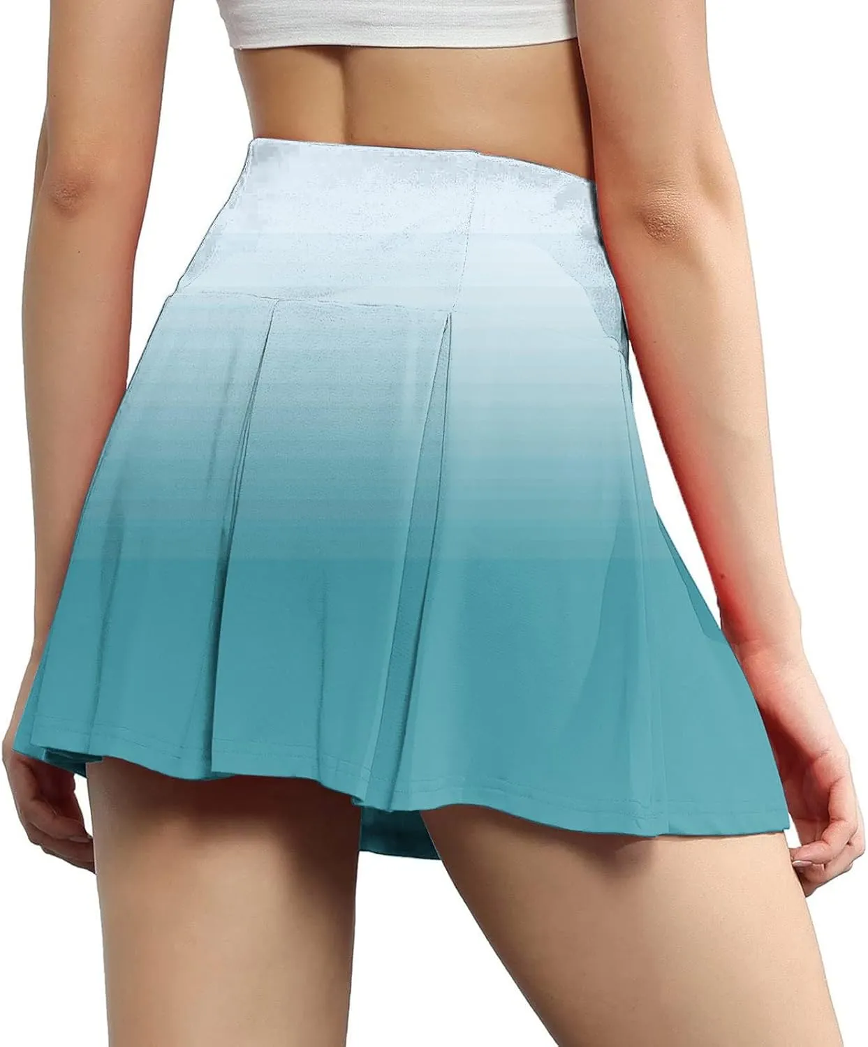 Women Gradient Colour Skirt Shorts Ladies Pleated Tennis Skirts Short Regular Fit Fake Two Piece Half Trouser 2025