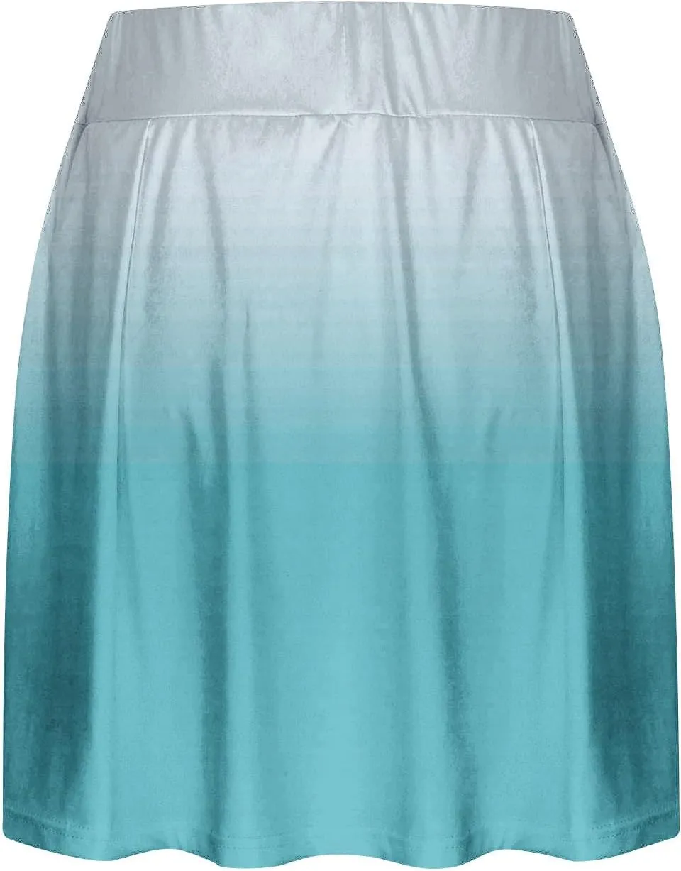 Women Gradient Colour Skirt Shorts Ladies Pleated Tennis Skirts Short Regular Fit Fake Two Piece Half Trouser 2025