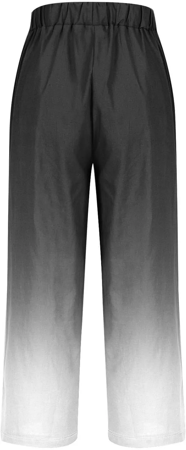 Women Linen Pants Loose Pocket Casual Cotton and Linen Pants Flowy Wide Leg Beach Trousers with Pockets Linen Capris