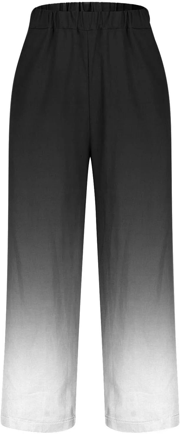 Women Linen Pants Loose Pocket Casual Cotton and Linen Pants Flowy Wide Leg Beach Trousers with Pockets Linen Capris