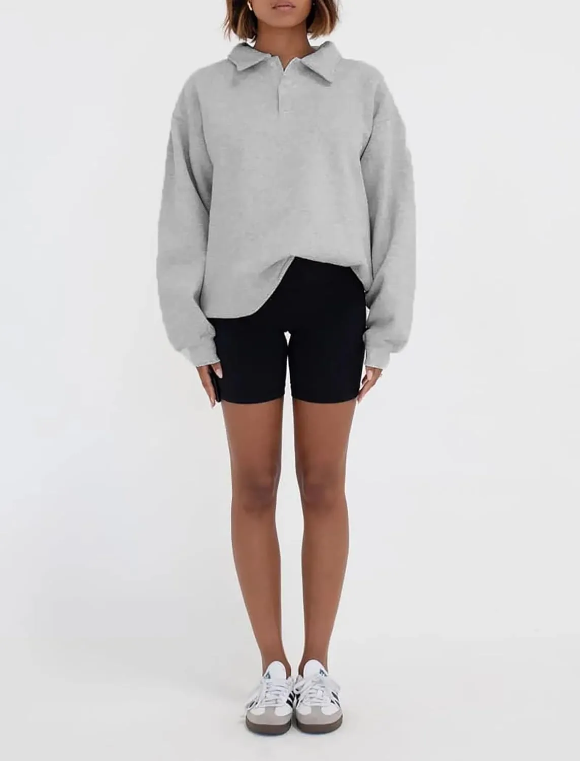 Women Oversized Button Up Lapel Polo Sweatshirt Tops Y2k Baggy Fleece Hoodie Pullover Jumper Teen Fall Clothes