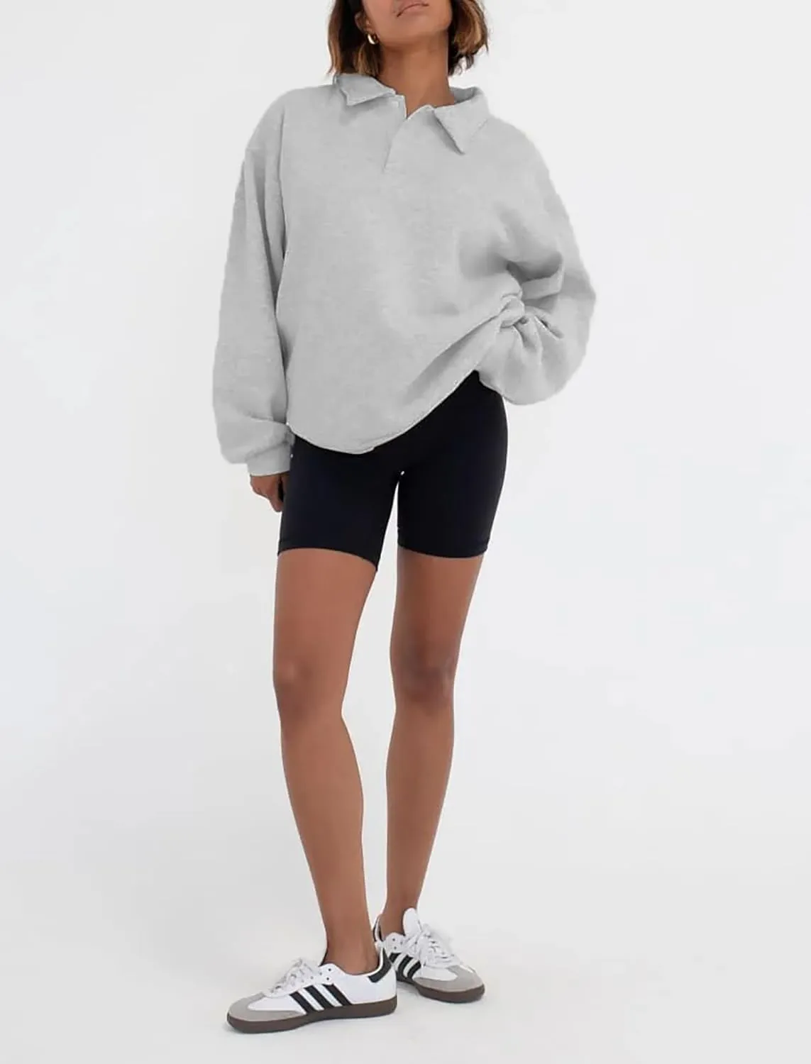 Women Oversized Button Up Lapel Polo Sweatshirt Tops Y2k Baggy Fleece Hoodie Pullover Jumper Teen Fall Clothes