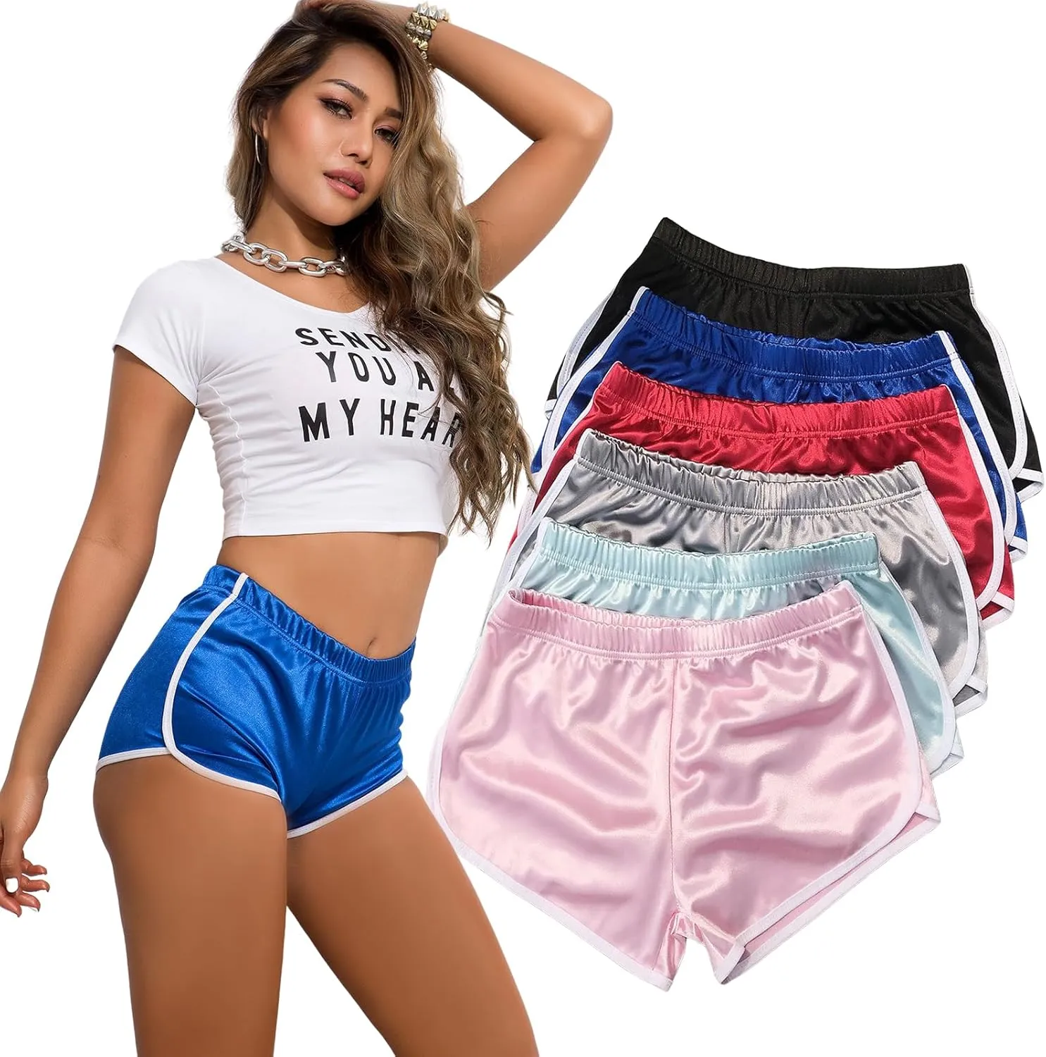 Women Sexy High Waist Elastic Athletic Shorts for Running Yoga