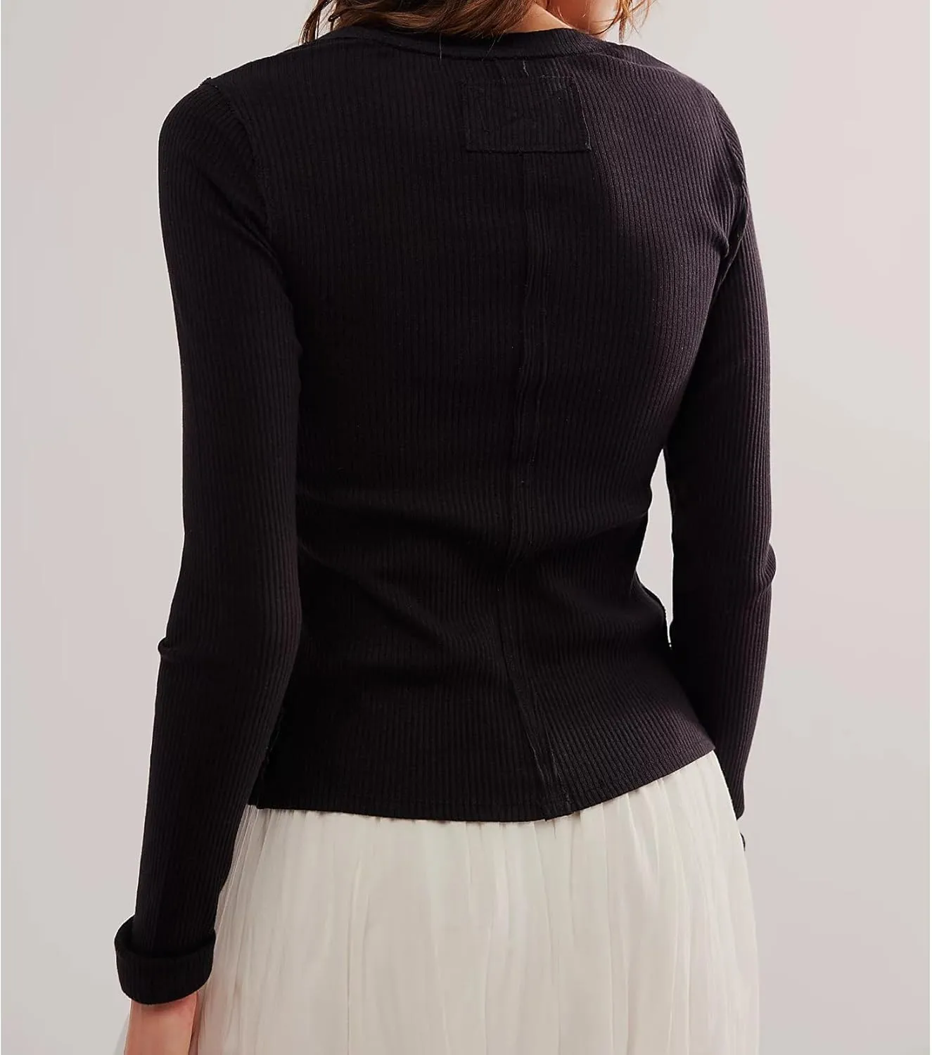 Women Slim Fitted Cardigan Button Down Long Sleeve Ribbed Knit Shirt Y2k Solid Casual Tops